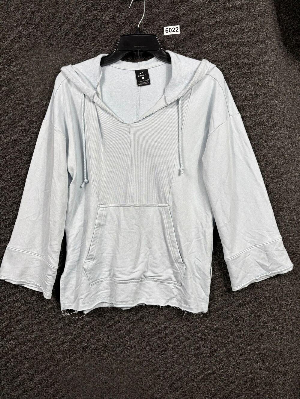Nike Hoodie Womens Small Light Blue Dri-FIT Raw Hem Pullover CJ3652-471